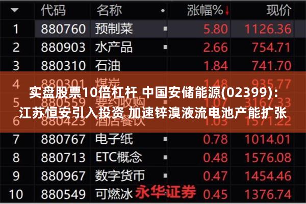 实盘股票10倍杠杆 中国安储能源(02399)：江苏恒安引入投资 加速锌溴液流电池产能扩张